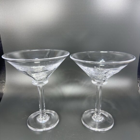 Simon Pearce Cavendish Clear Optic Blown Glass Martini Glasses Cups Set 2 Stems - Picture 15 of 16